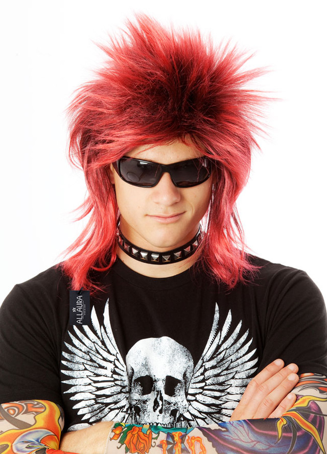 Black/Red Spiky Punk Mullet Costume Wig