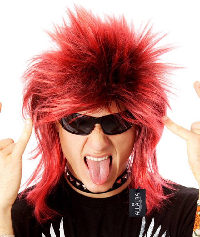 Red/Black 80's Spiky Punk Mullet Costume Wig (Ziggy Stardust) - by Allaura