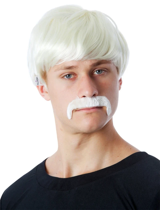 Hans the German Backpacker Oktoberfest Ken Blonde Short Costume Wig & Moustache Set - by Allaura