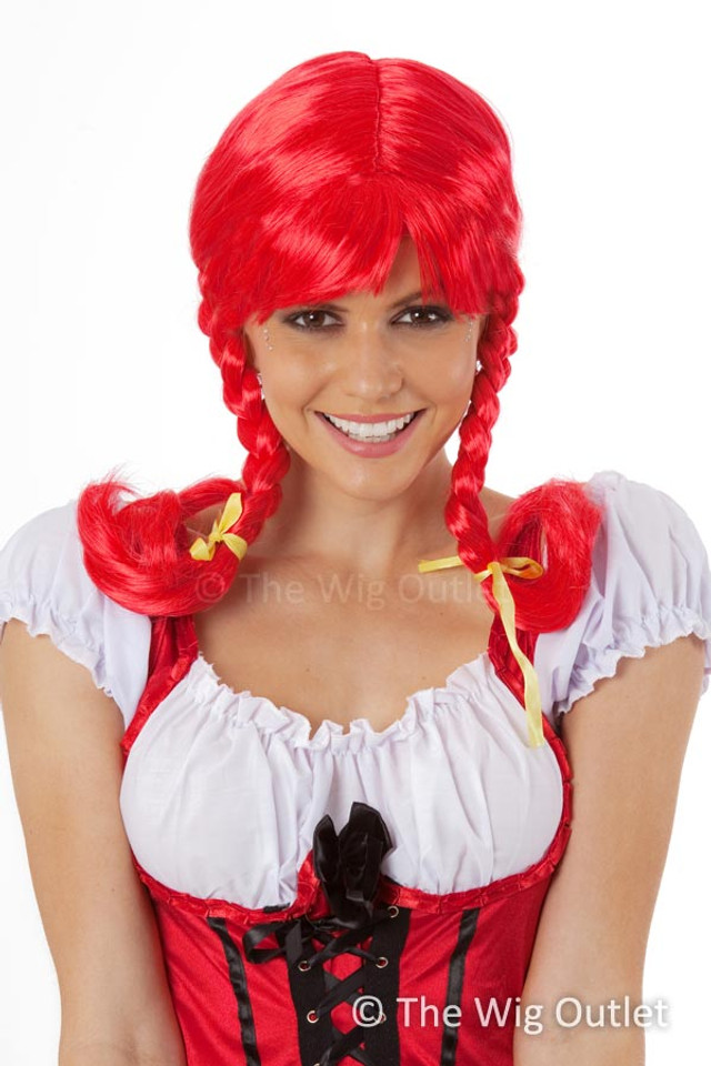 Pippi Longstocking Red Plaits Costume Wig with Fringe