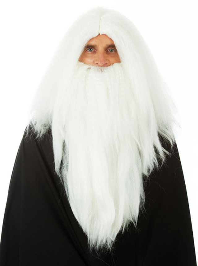 SANTA / MERLIN White Wig + Beard Wizard Costume Wigs - by Allaura
