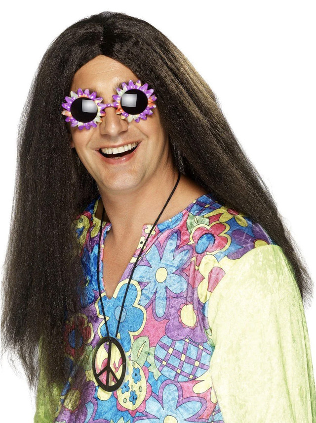 Hippy 70's Long Brown Costume Wig