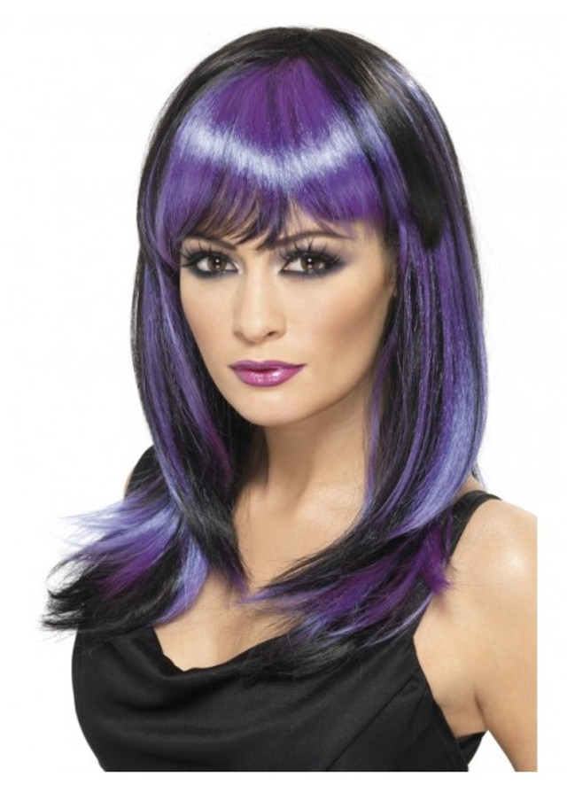 Glamour Witch Long Black and Purple Wig