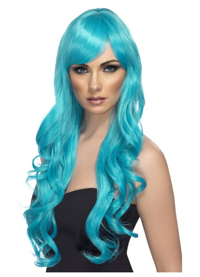 Desire Long Aqua Blue Wavy Costume Wig with Fringe