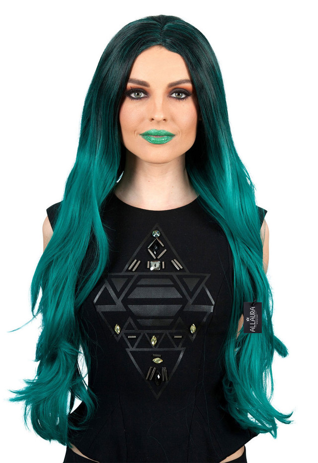Hollywood Socialite Ombre Long Green Wig (Kylie Jenner Inspired)  Cosplay Costume Wigs - by Allaura