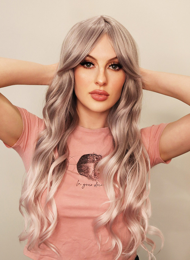 BLAIRE - DELUXE Silver Grey with Light Pink Tips Wavy Long Fashion Wig - by Allaura