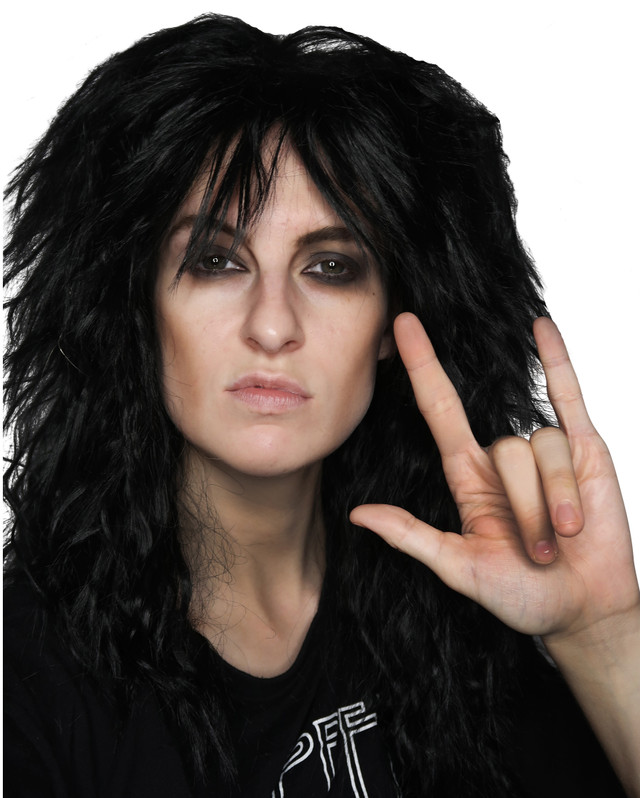 80's Black Glam Rock God Mens Rocker Costume Wig - by Allaura