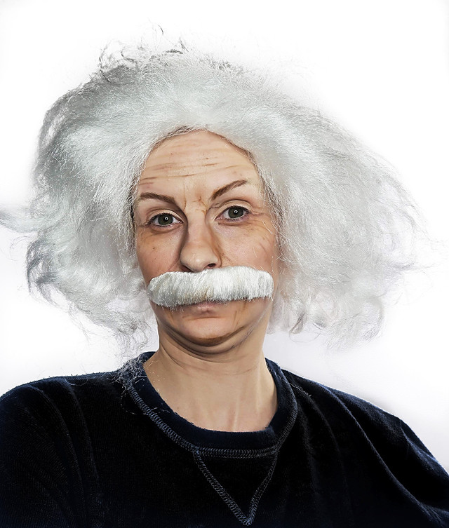 Embrace genius or madness with our Einstein White Costume Wig and mustache set, perfect for portraying Einstein himself, a mad scientist, or even a zombie with a flair for the scientific