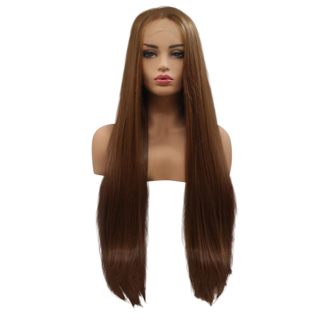 NATALIA - Lace Front Medium Brown Long Straight Wig - by Queenie Wigs