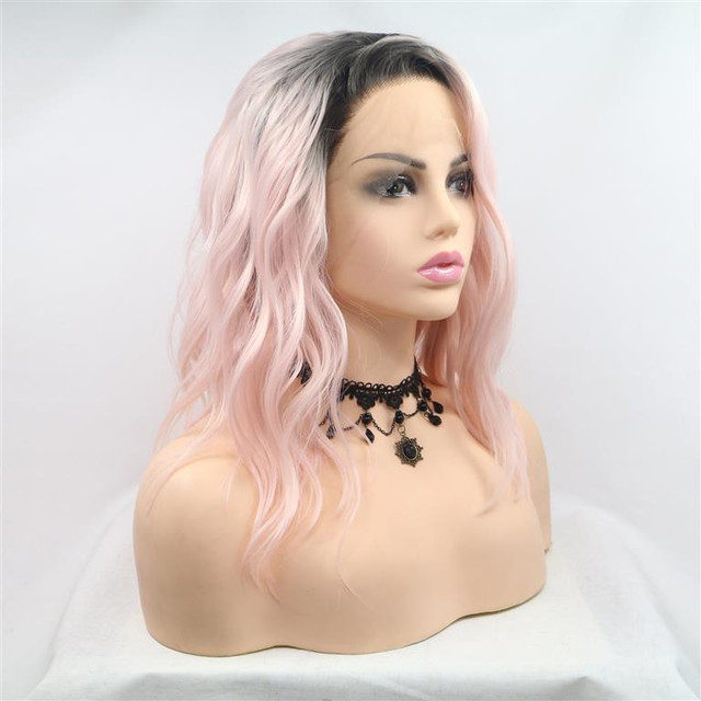 LEXI - Lace Front Wavy Ombre Pink Bob Wig - by Queenie Wigs