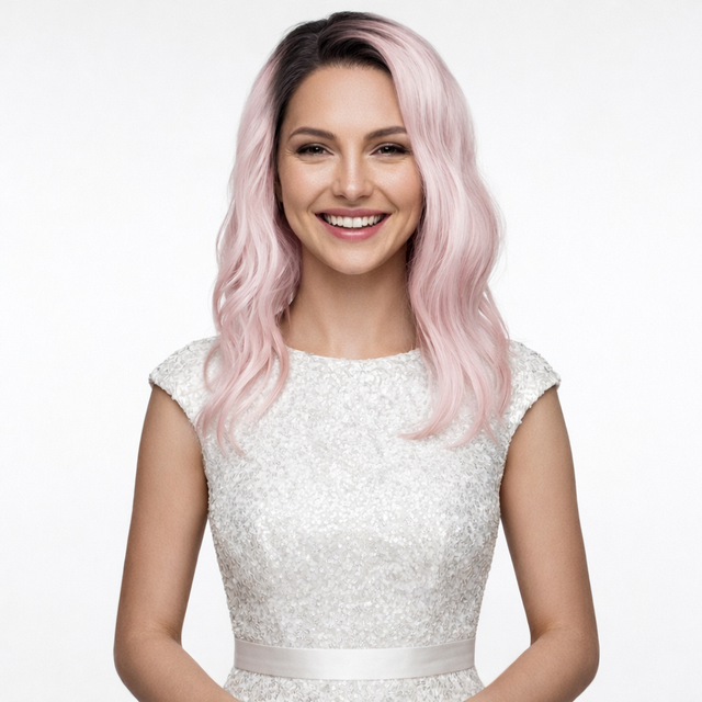 LEXI - Lace Front Wavy Ombre Pink Bob Wig - by Queenie Wigs