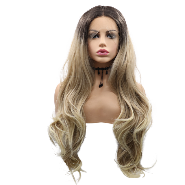 AVA - Lace Front Long Wavy Ombre Blonde Wig - by Queenie Wigs