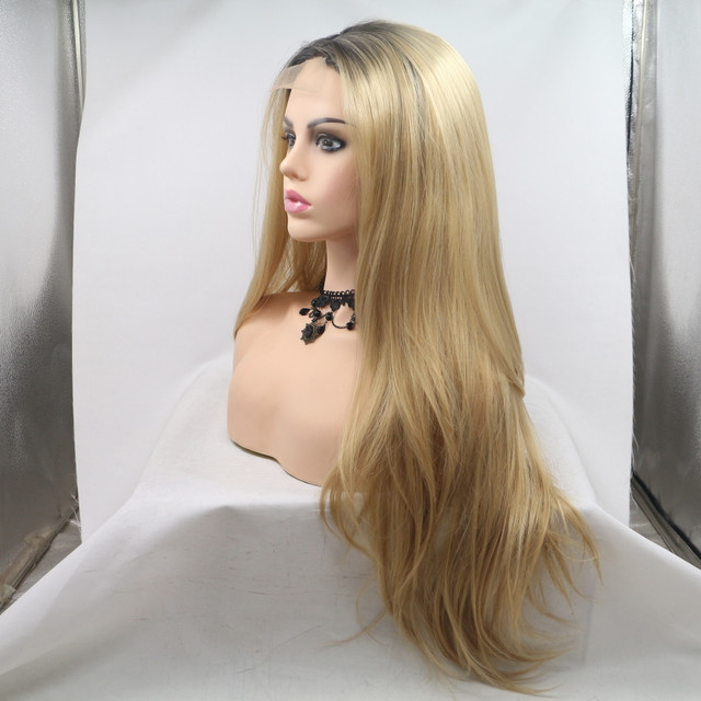 AVERY - Lace Front Long Straight Ombre Blonde Wig - by Queenie Wigs