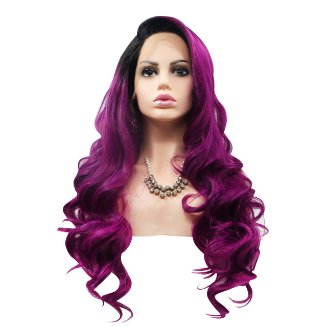 Ombre Purple Wigs Side Part Layered Wig Dark Roots to Light Purple