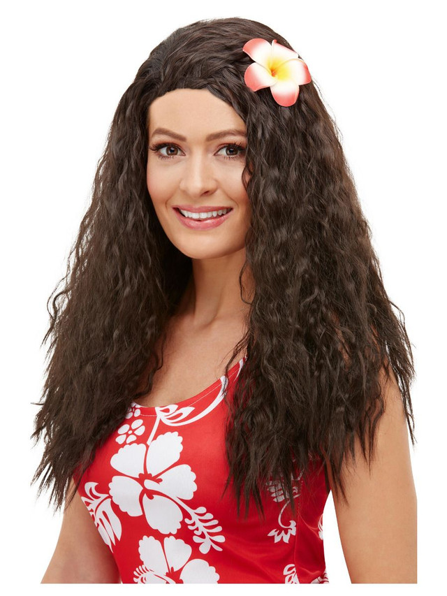 Hawaiian Brown Wig with Flower