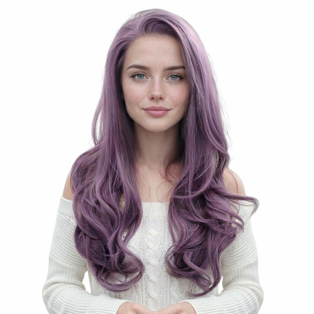 VIOLET - Lace Front Long Purple Dark Lavender Wavy Wig - by  Queenie Wigs