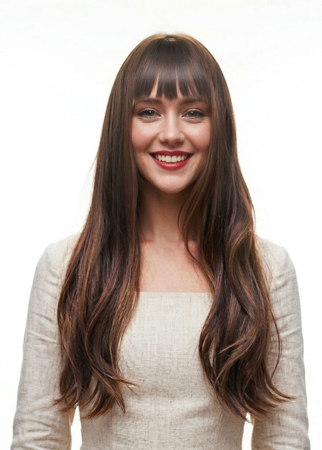 MOCHA - Heat Resistant Dark Brown Wavy Wig with Light Fringe by Queenie Wigs