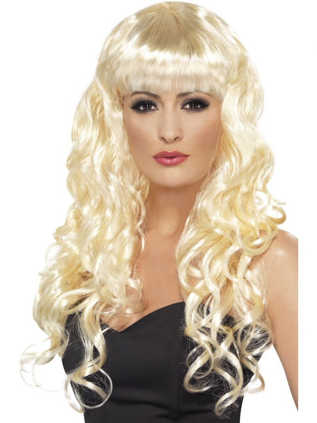 Long Blonde Curly Siren Wig with Fringe