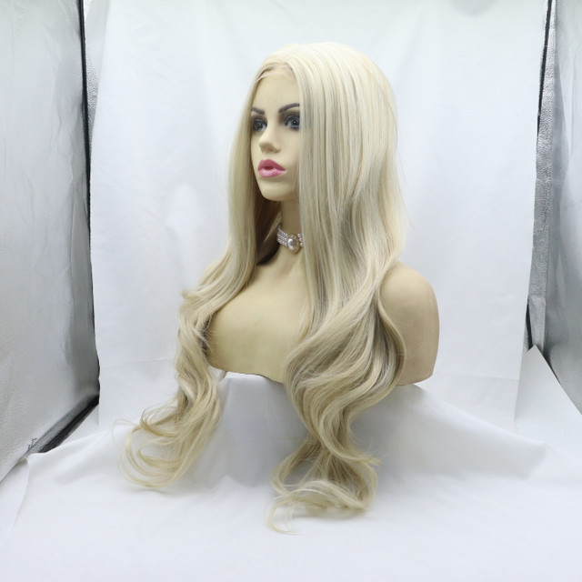 ASHLEE - Lace Front Ash Blonde Long Wavy Wig - by Queenie Wigs