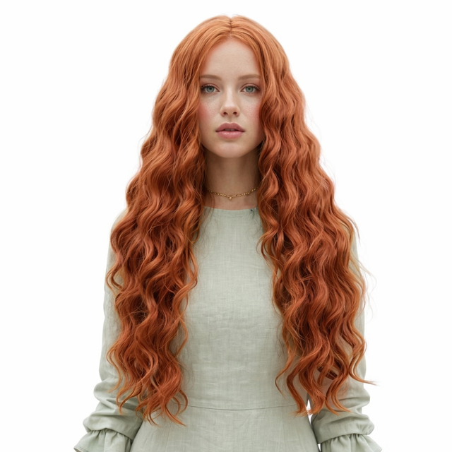 RUSTY - Lace Front Auburn Long Wavy Wig - by Queenie Wigs