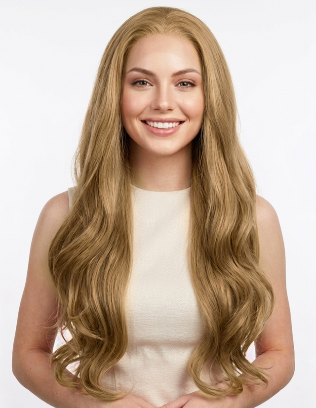 BERRY - Lace Front Strawberry Blonde Light Blonde Long Waves - by Queenie Wigs