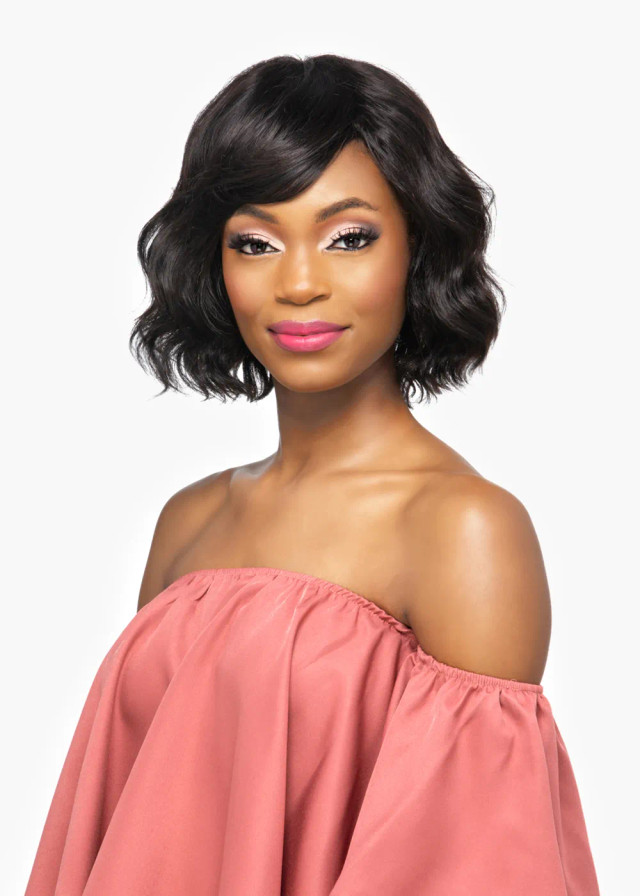 RUBINA - 9 INCH BRAZILIAN HUMAN HAIR LOOSE NATURAL WAVE BOB WITH SWEPT FRINGE - 1 BLACK