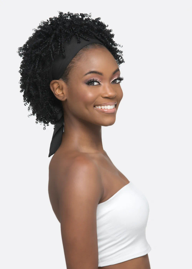 ANJIKA SHORT TIGHT COIL CURL TIEBACK HEADBAND WIG