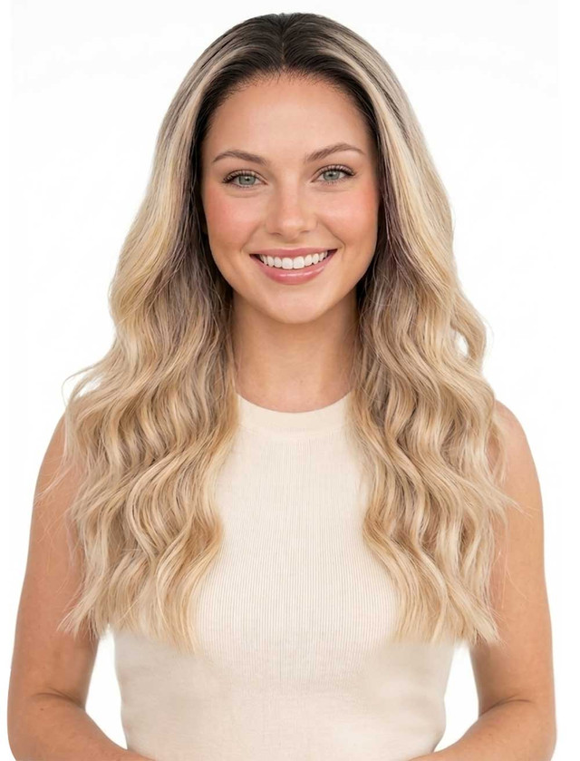 BELLE - Lacefront Ombre Mid Blonde Waves with Dark Roots - by Queenie Wigs