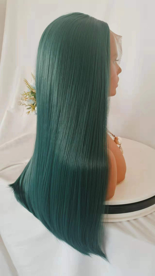 ERICA - Lacefront Light Emerald Green Long Straight Wig - by Queenie Wigs