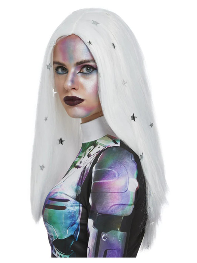 Cosmic White Wig with Silver Stars