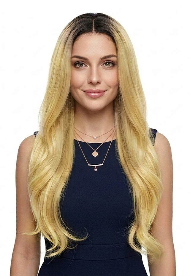 MAEVE - Lace Front Blonde Blend Ombre Layered Long Wig - by Queenie Wigs