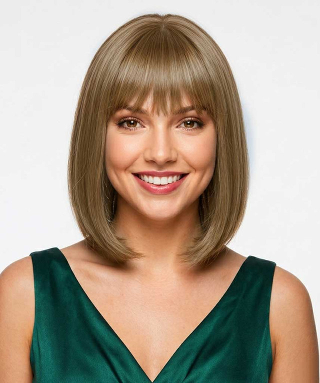ARIANA - Lace Front Light Brown Straight Bob with Fringe - by Queenie Wigs