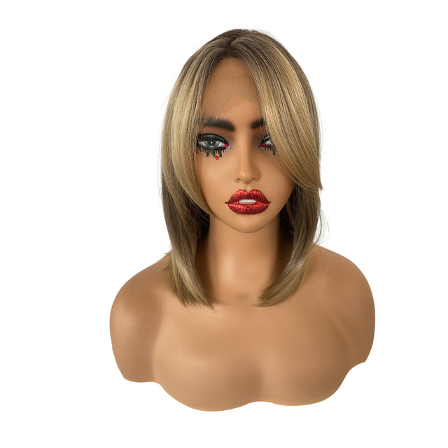 CALISTA - Lace Front Ombre Ash Blonde Straight Layered Bob - by Queenie Wigs