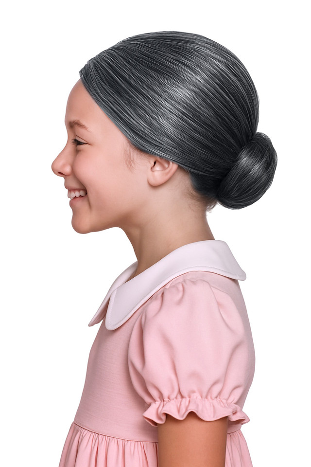 Classic Grey Granny Nana Bun Wig
