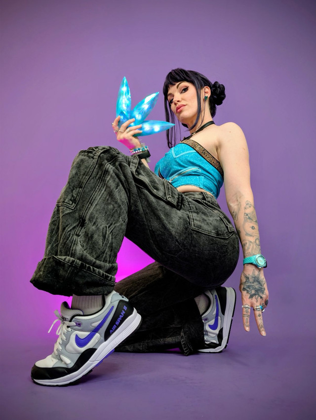 KPop Hunter Zoey Wig Black/Blue Buns with Short Bangs