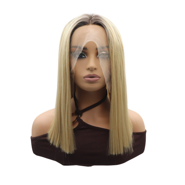 PARIS - Lace Front Light Blonde with Dark Roots Straight Wig - by Queenie Wigs