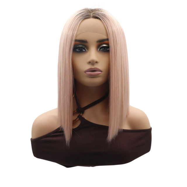 KITTY - Lace Front Dusty Pink with Dark Roots Straight Wig - by Queenie Wigs