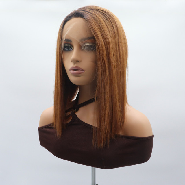 SUNNY - Lace Front Auburn Brown with Dark Roots Straight Wig - by Queenie Wigs