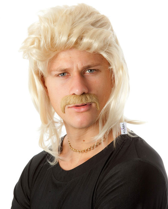 Mullet & Mo - 80's Blonde Mullet Wig & Moustache Set