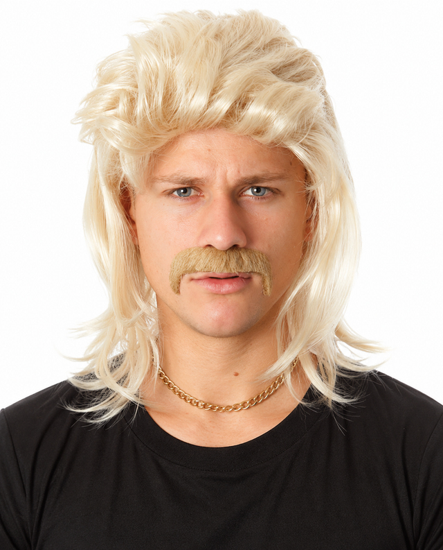 Mullet & Mo - 80's Blonde Mullet Wig & Moustache Set