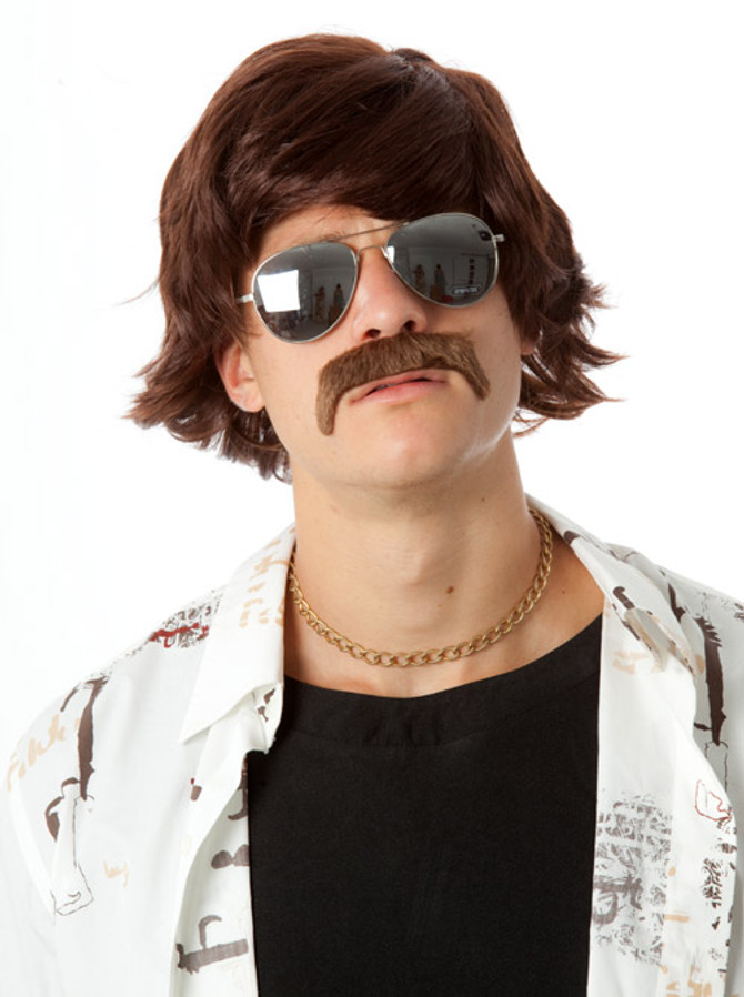 The 70's Shag Brown Costume Wig & Moustache Set