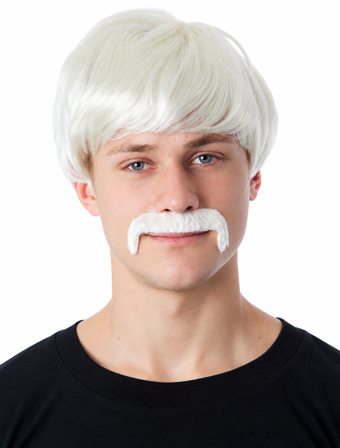 Hans the German Backpacker Oktoberfest Ken Blonde Short Costume Wig & Moustache Set - by Allaura