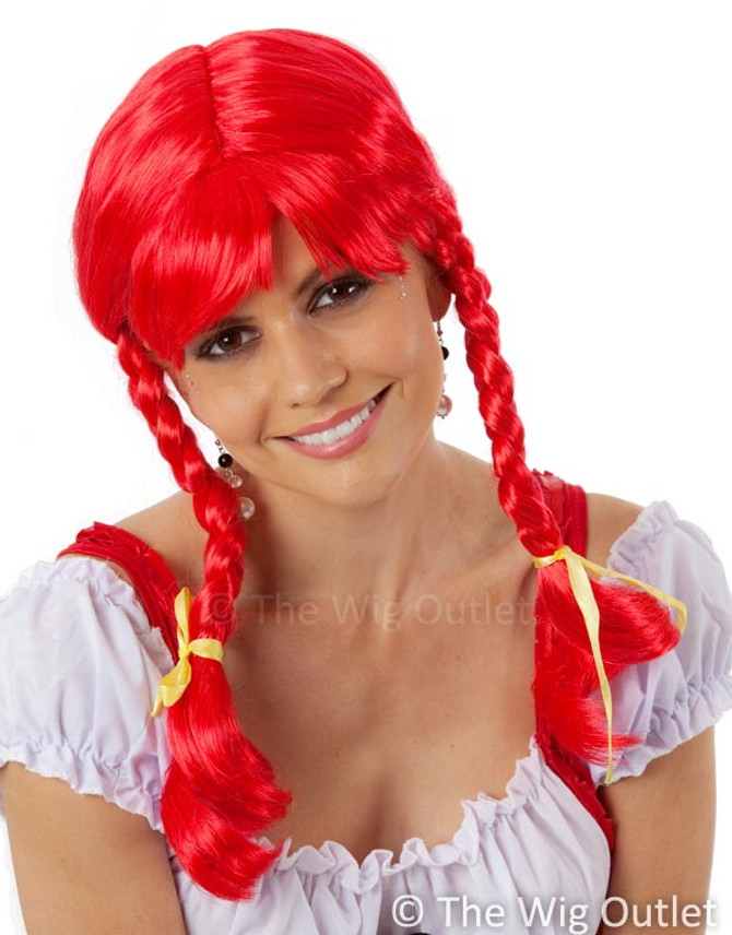 Pippi Longstocking Red Plaits Costume Wig with Fringe