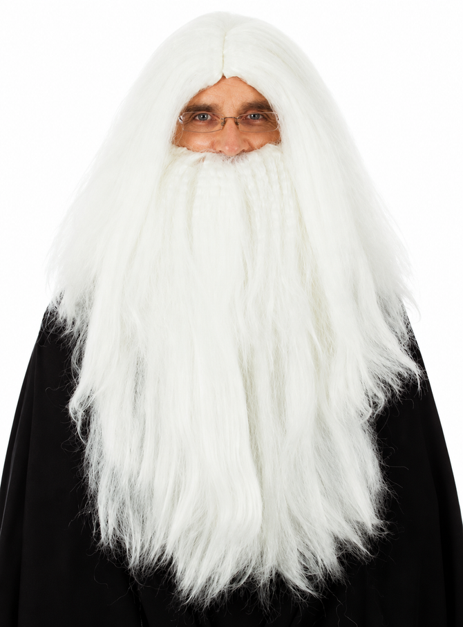 SANTA / MERLIN White Wig + Beard Wizard Costume Wigs - by Allaura