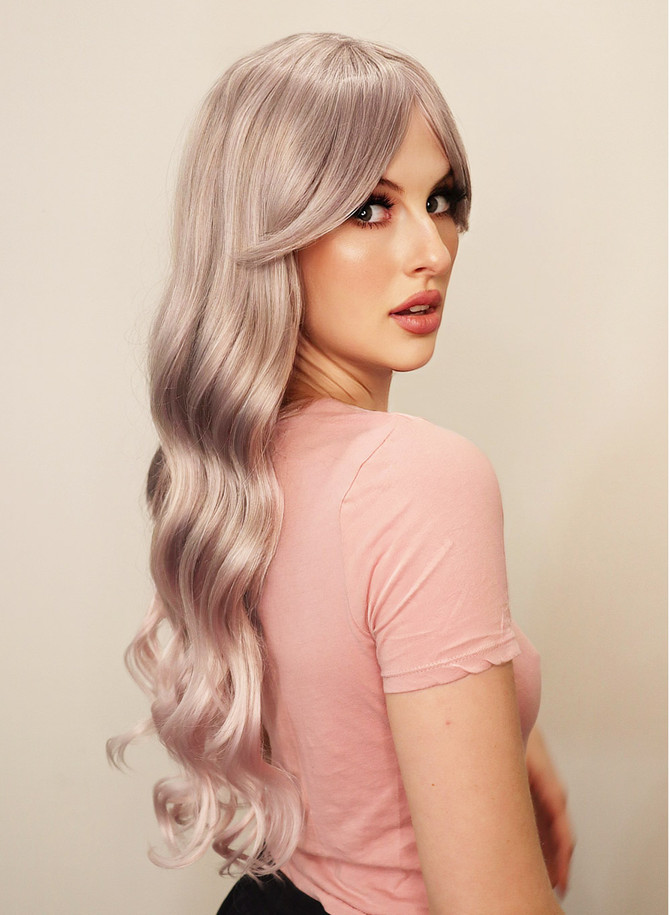 BLAIRE - DELUXE Silver Grey with Light Pink Tips Wavy Long Fashion Wig - by Allaura