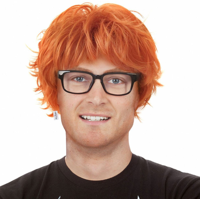 Red Ed (Sheeran) Orange Spiky Costume Wig with Glasses & Tattoo Sleeves