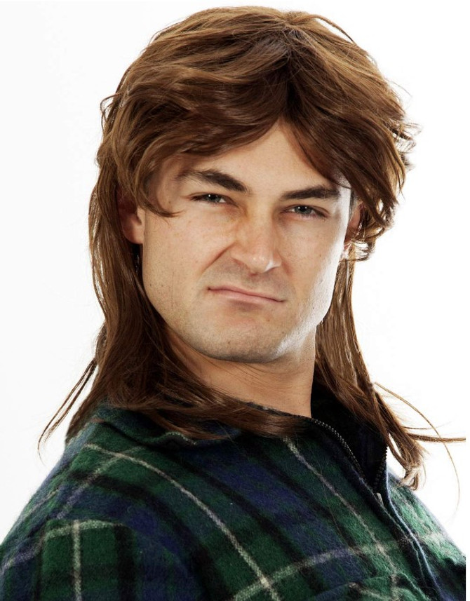 80s Mullet Wig Brown Mens Costume Wig - by Allaura