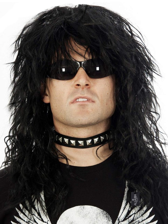 80's Black Glam Rock God Mens Rocker Costume Wig - by Allaura