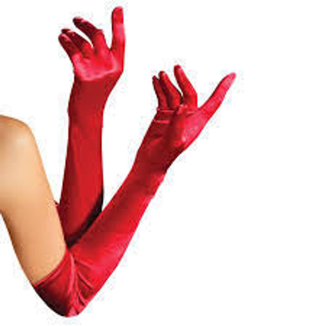 GLOVES - Elbow Length Long Red Satin Gloves