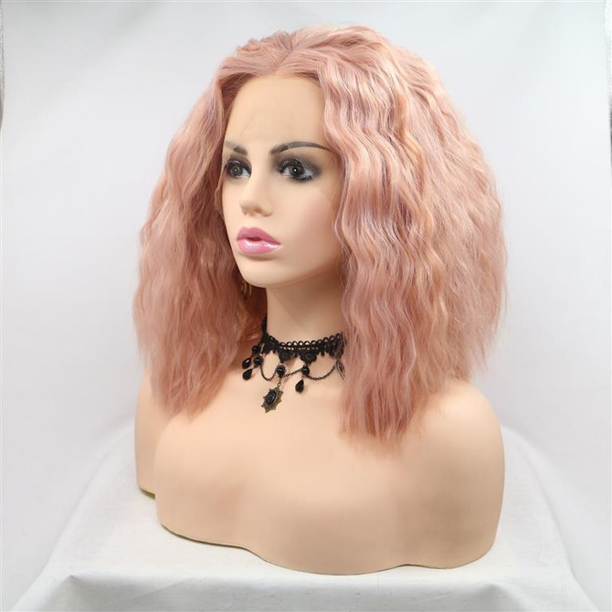 RUBY - Lace Front Heat Resistant Wavy Pink Wig - by Queenie Wigs